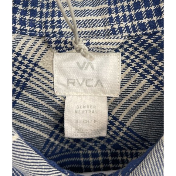 RVCA VA Flannel Shirt Mens S Blue Plaid Button Up Long Sleeve Unisex - Picture 3 of 6